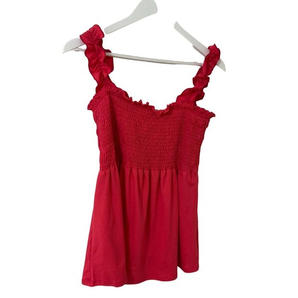 White Birch Pink Smocked Flowy Womens Top Ruffled Straps Small - Picture 4 of 14